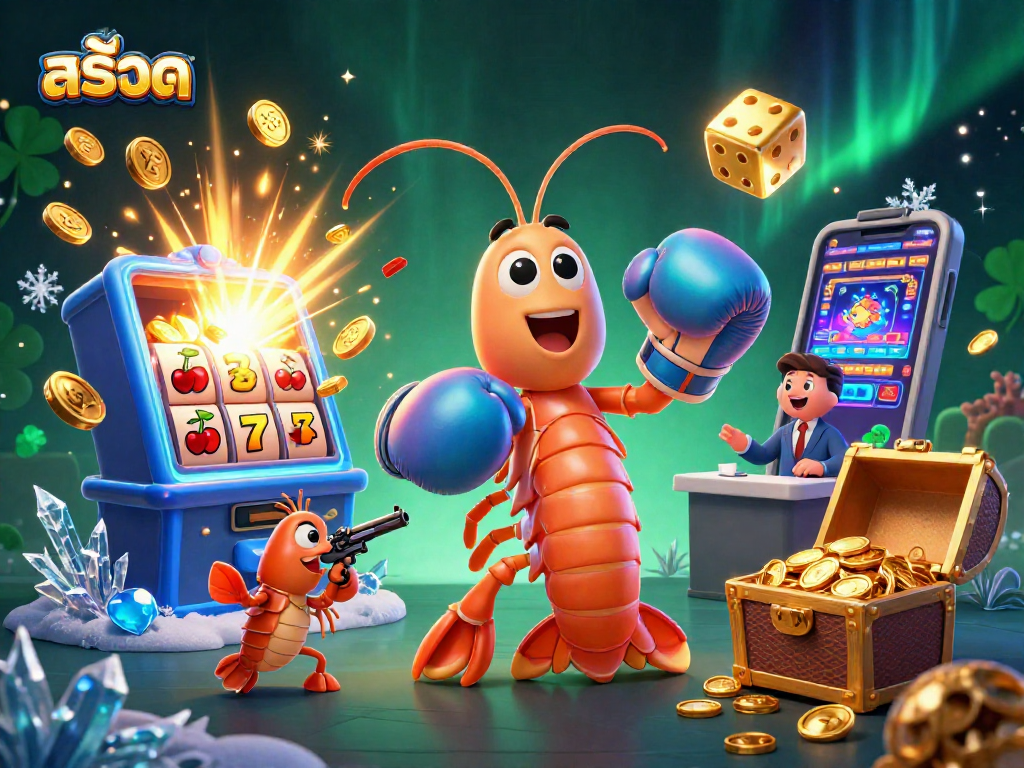 Engage with สล็อต in a dynamic online casino scene featuring vibrant characters and exciting game elements.