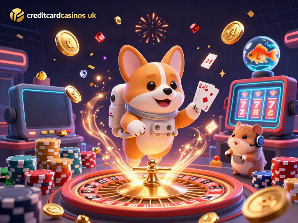 Celebrate the thrill of gaming with creditcardcasinosuk in a vibrant, 3D animated casino scene.