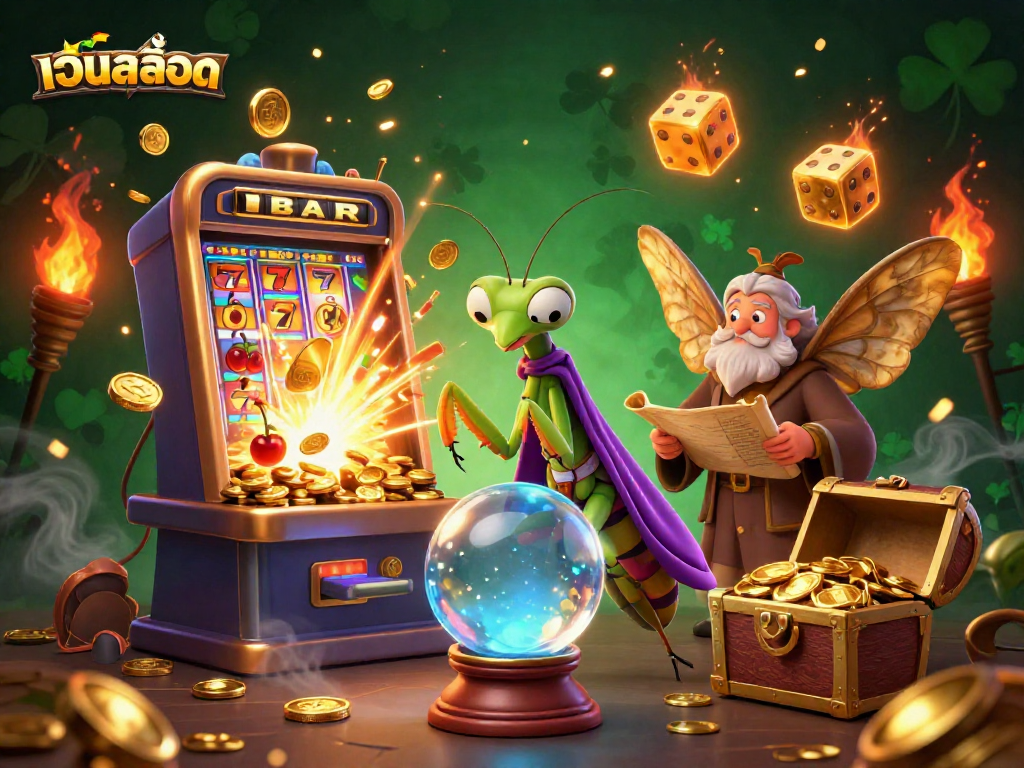 Experience เว็บสล็อต with a vibrant 3D illustration of a fortune teller and game elements bursting with excitement.