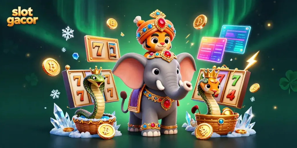 Experience slot gacor excitement with a vibrant 3D illustration of a royal scene featuring jewel-encrusted figures and glowing coins.