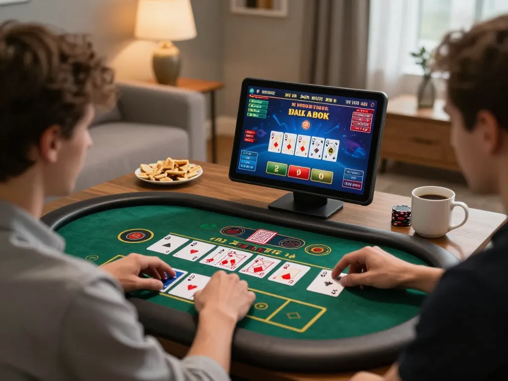 Engaged user playing au88 live dealer game on tablet in a cozy home setting.