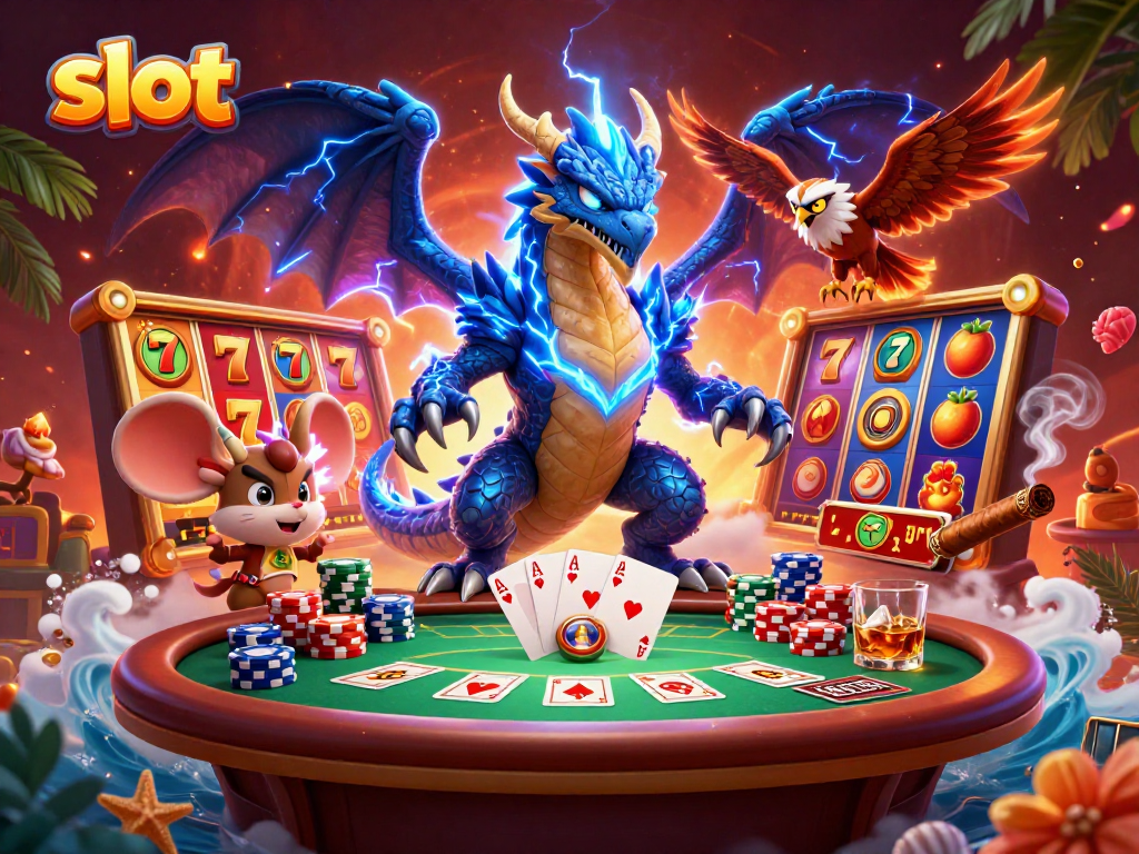 Spin the reels for jackpots in this vibrant slot-themed casino illustration.