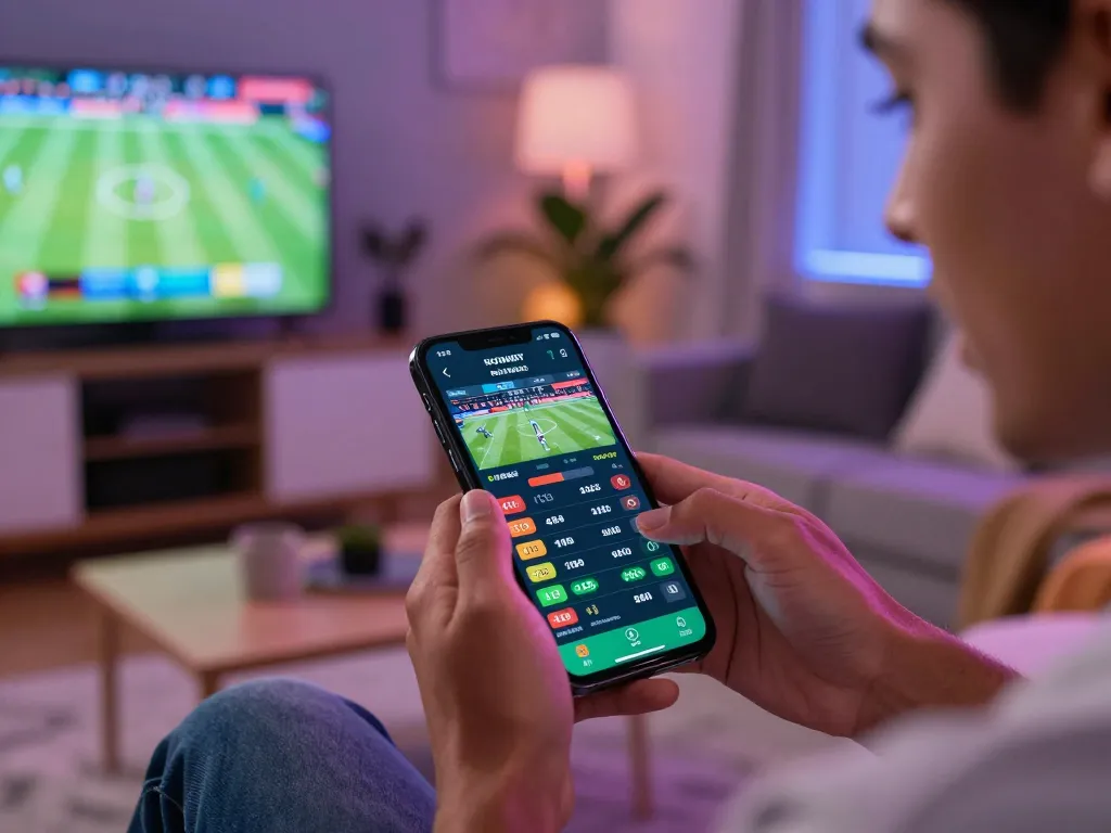 The excitement of sports betting at TR88 club, with a person actively placing bets on their smartphone.