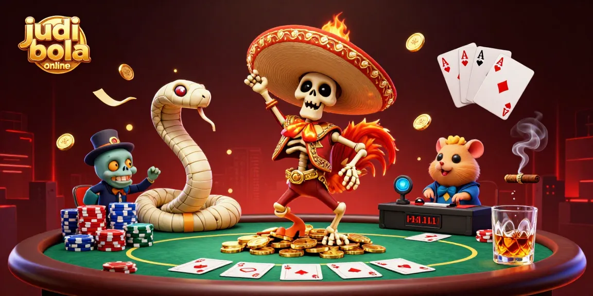 Experience exciting judi bola online action with a vibrant 3D casino scene featuring lively characters.