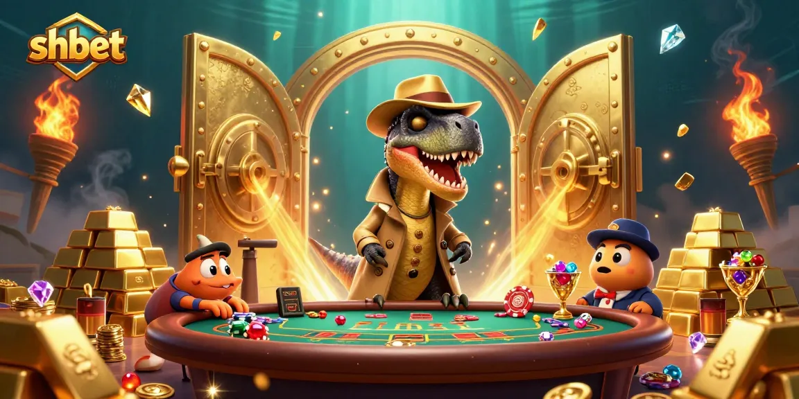 Engaging shbet players at a blackjack table with a clever velociraptor card counter and stegosaurus pit boss.