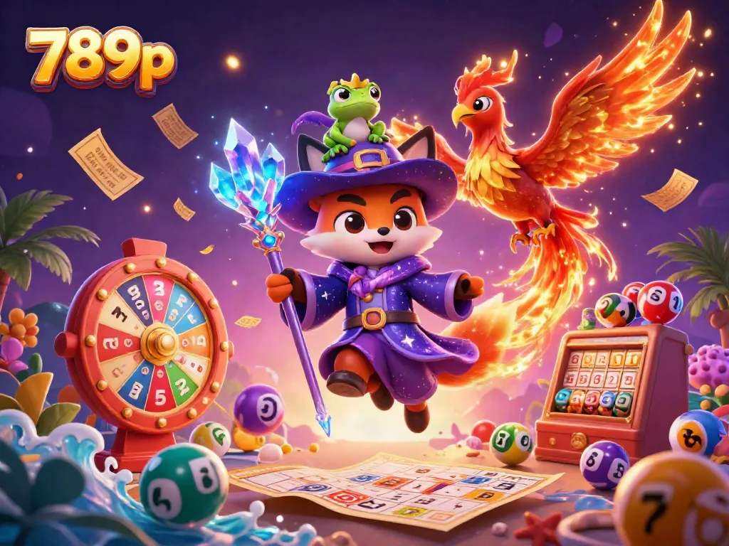 Engage in thrilling gaming with 789p's fantasy-themed casino adventure illustration, highlighting dynamic elements like colorful balls and a prize wheel.