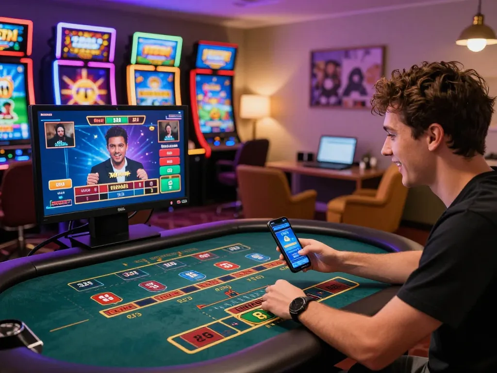 Player engaging with live dealer at 88aa net online casino game, showcasing excitement and immersive betting experience.