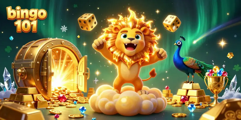 Experience the thrill of bingo 101 with vibrant characters and glittering casino elements, immersing players in winning excitement.