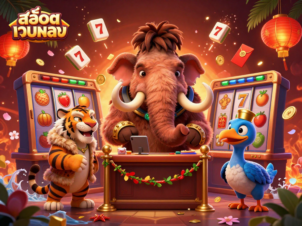 Experience excitement at สล็อตเว็บตรง casino with vibrant slot reels and unique characters!