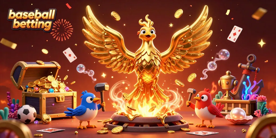 Experience thrilling baseball betting excitement with a golden phoenix and winning elements aplenty.
