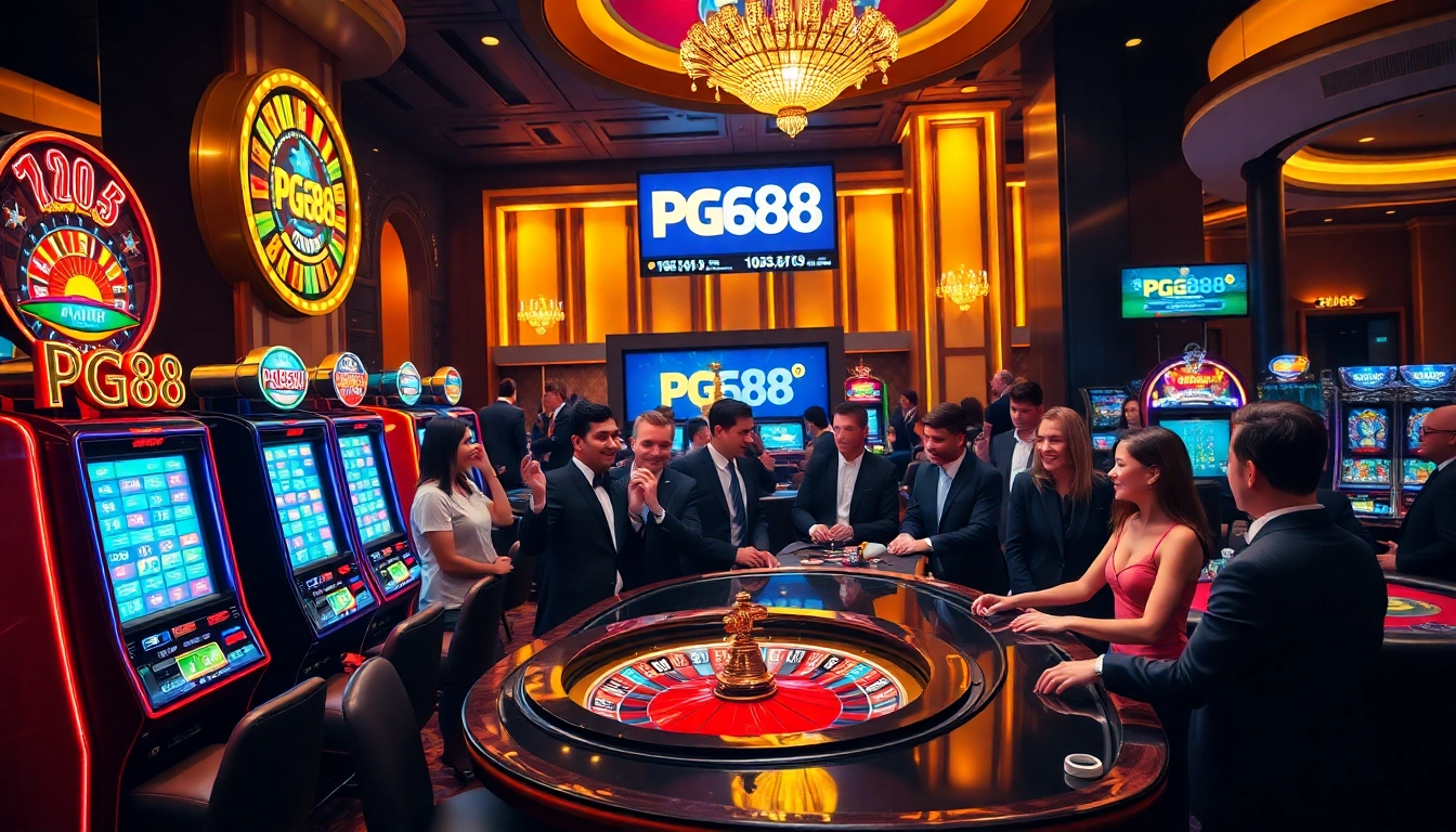 Experience the excitement of PG88 with dynamic gaming visuals in a luxurious casino setting.