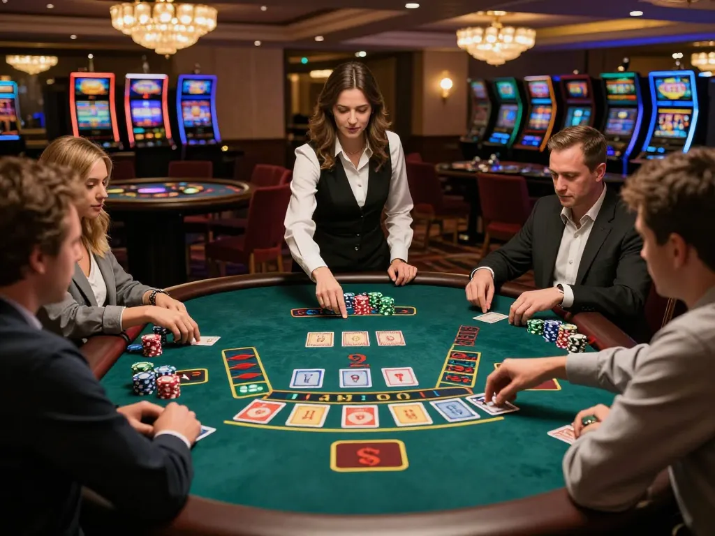 Players at sultan casino engage in intense baccarat action with colorful chips and cards.