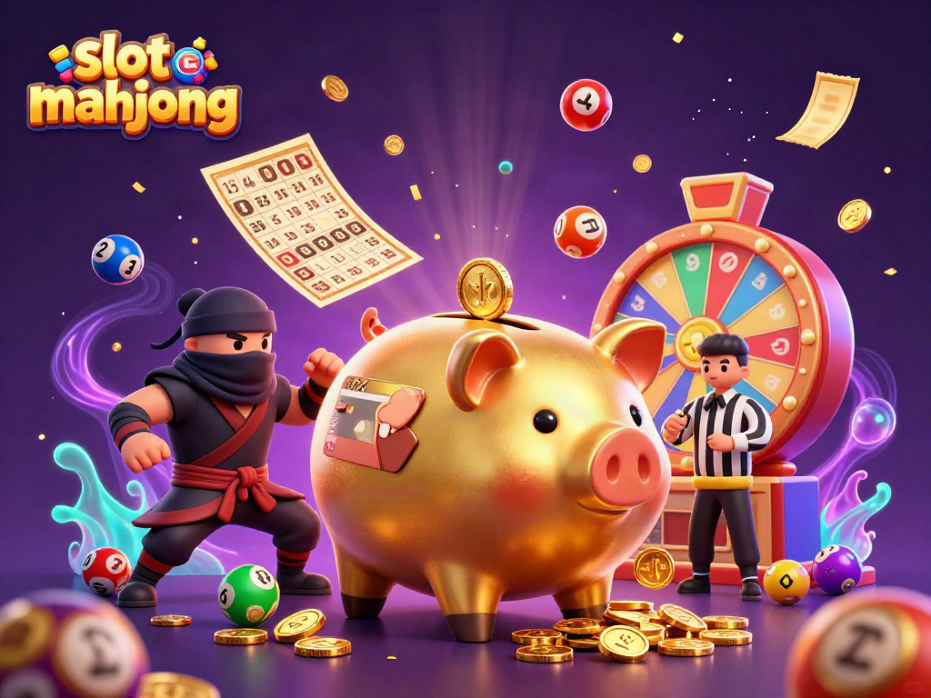 Win big with slot mahjong in this vibrant 3D scene featuring dynamic gambling elements.