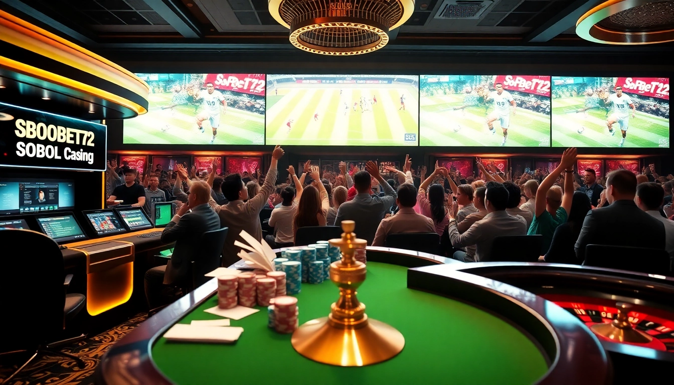 Engaging scene showcasing SBOBET92 sports betting excitement with players using betting slips and chips.