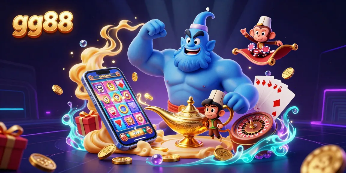 Win big with gg88's dynamic casino experience featuring a genie and a magic carpet.