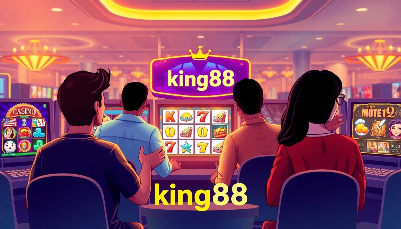 Online gaming enthusiasts enjoying king88's thrilling casino experience with vibrant graphics.