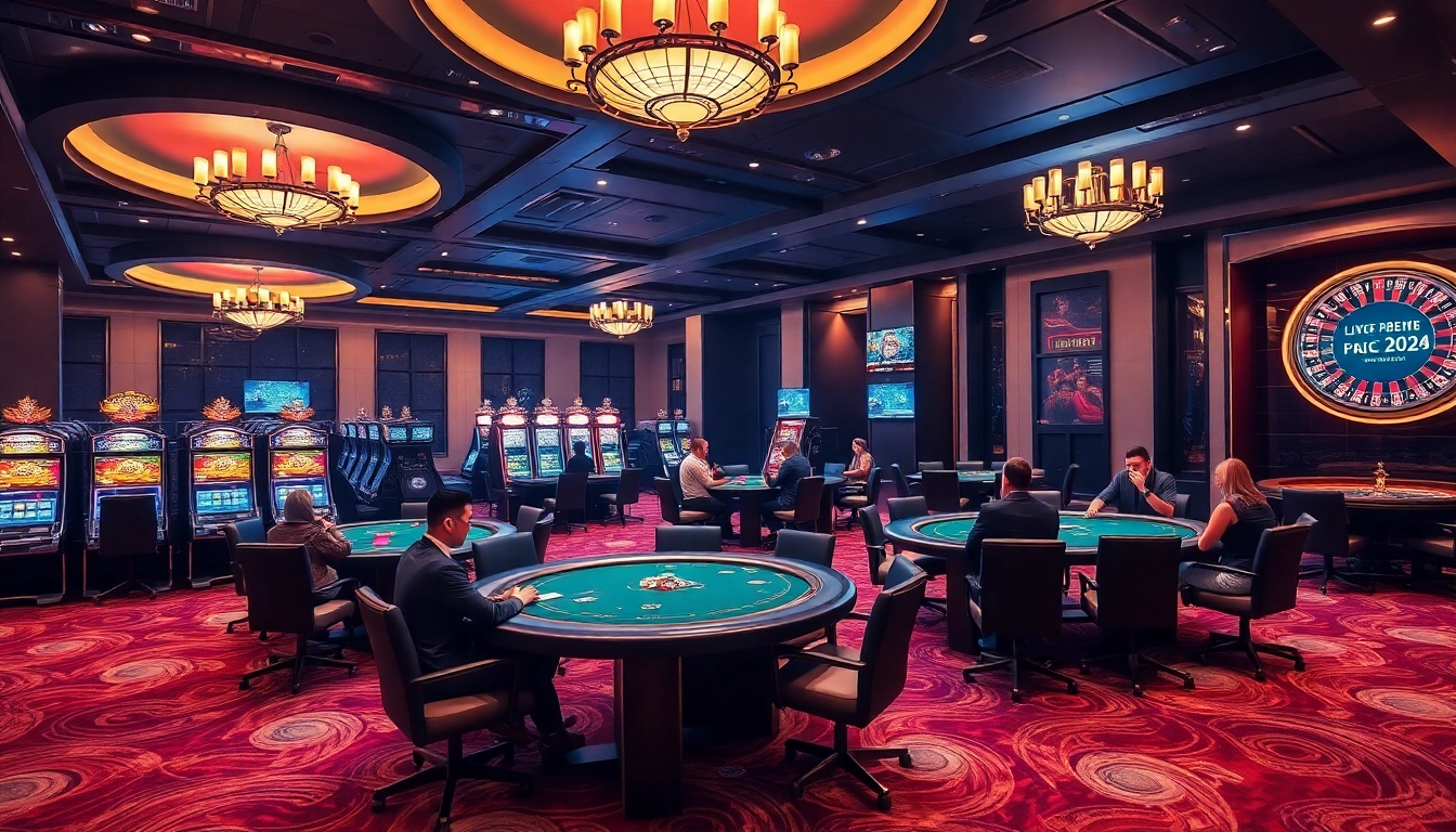 Experience the thrill of high-stakes gaming at bet88b.us.com with vibrant casino visuals featuring exciting slot machines and poker tables.