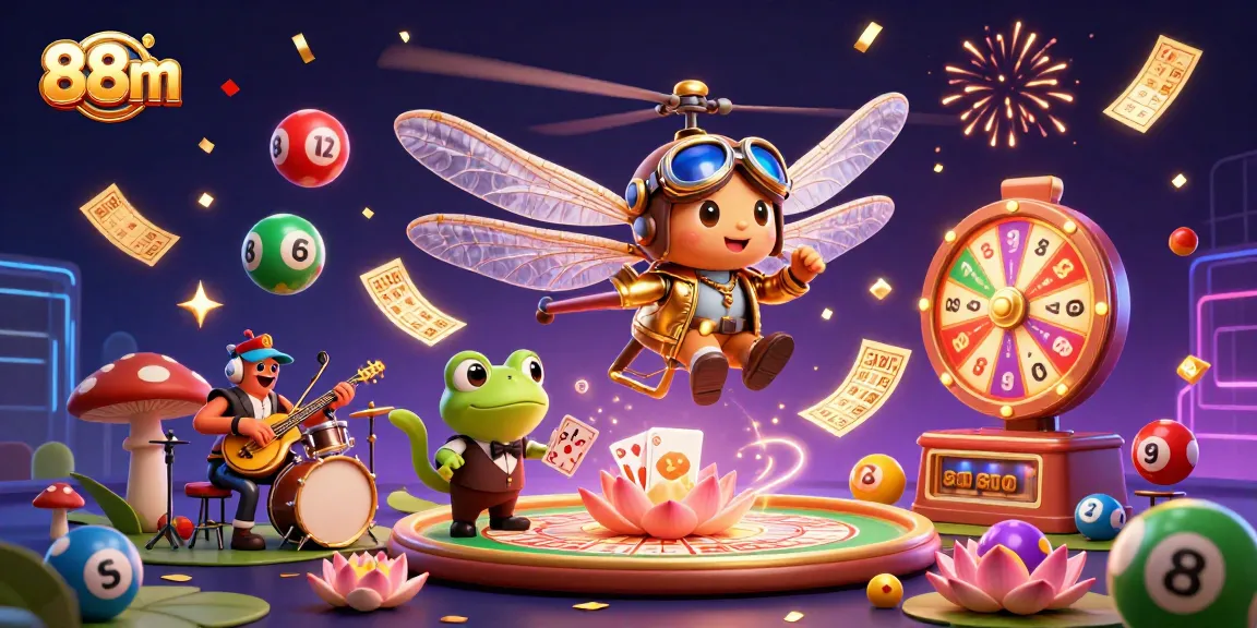 Join the fun with 88m at a vibrant lily pad casino as players win with colorful lottery elements!