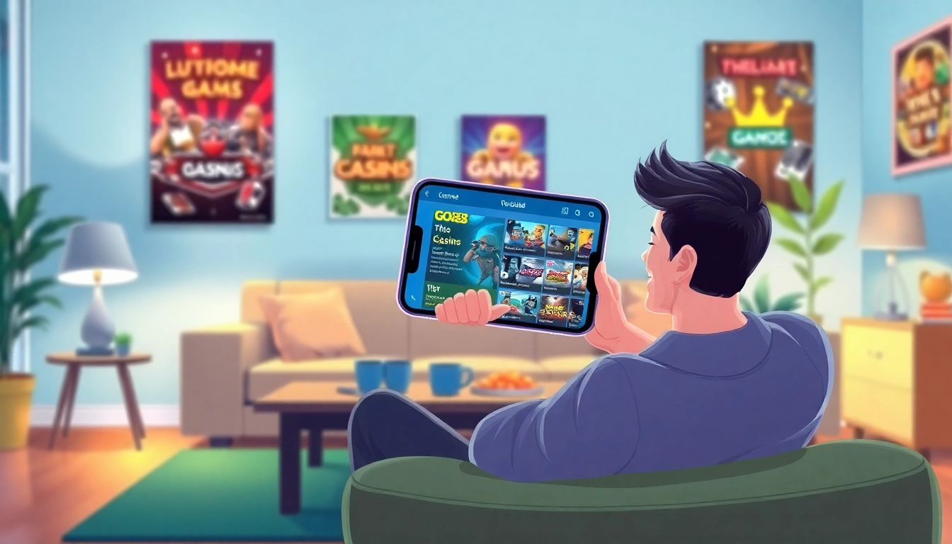 Tải GO88 on a smartphone in a cozy living room, illustrating user engagement with gaming options.