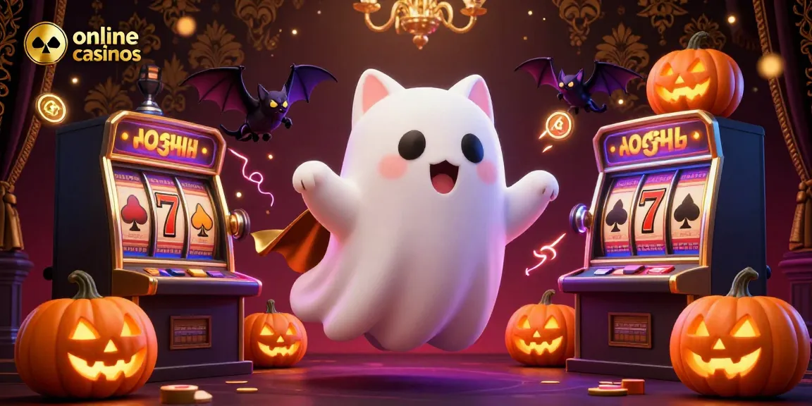 Engage with online casinos featuring a ghost cat in a haunted casino with glowing jack-o-lanterns.