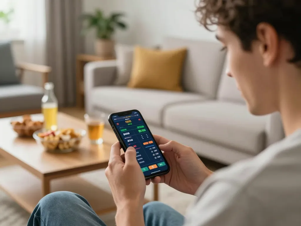 XX88 sports betting excitement on smartphone in a cozy home setting