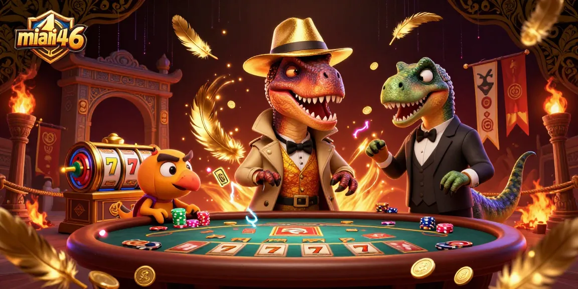 Experience thrilling action at miami4d6 as a velociraptor card counter blends in at a blackjack table.