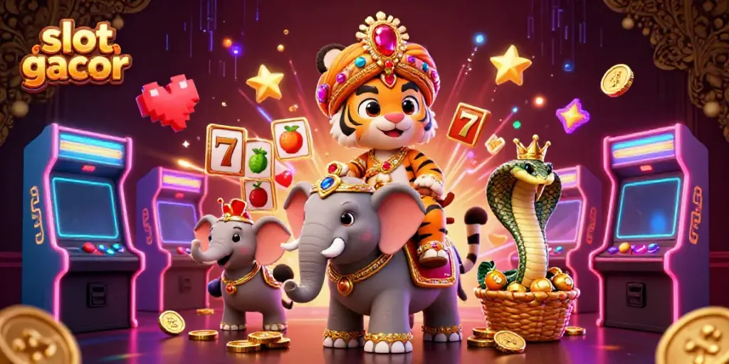 Experience the excitement of slot gacor with vibrant characters and elements in a dynamic casino scene.