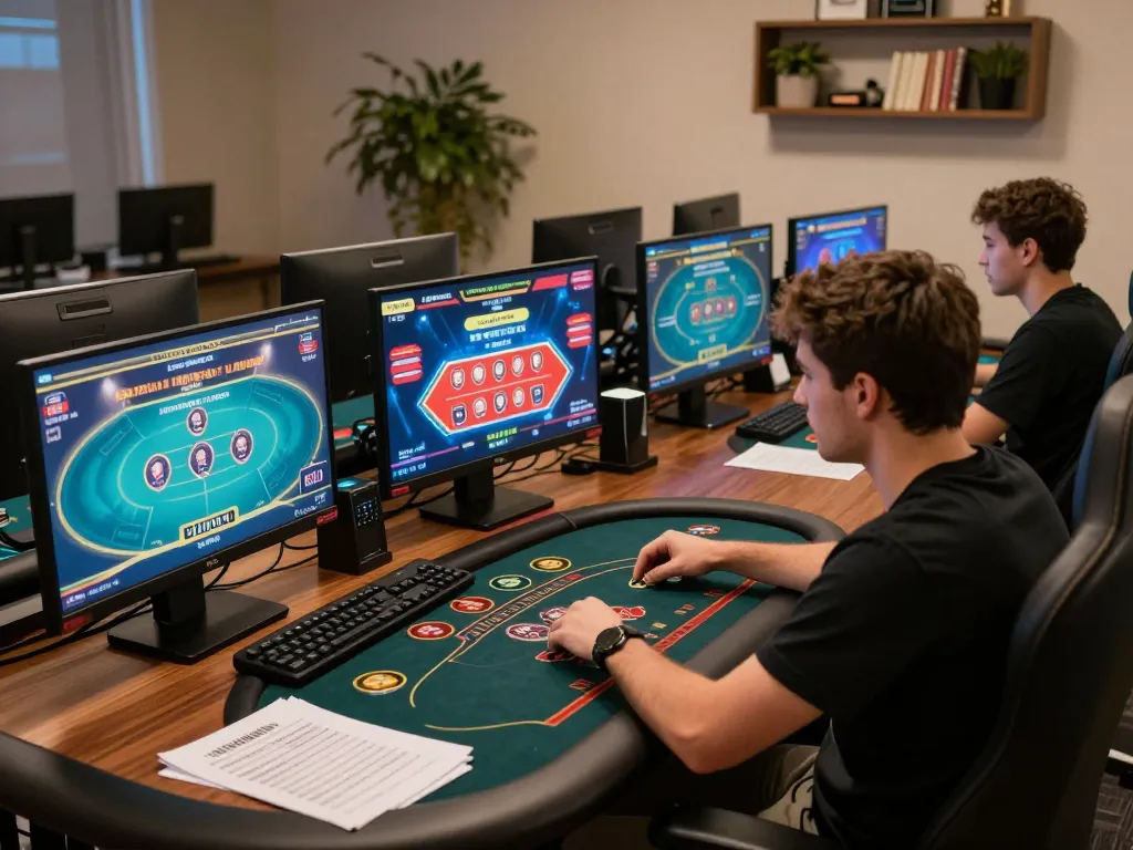 Player engaging in strategic online gambling at professional gaming setup showcasing nk88 platform.