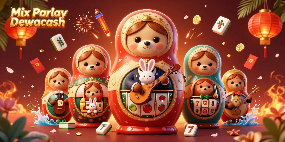 Engage with Mix Parlay Dewacash through a vibrant 3D casino scene filled with excitement and game elements.