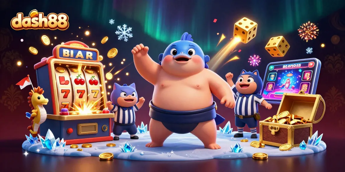 Engage with dash88's vibrant casino scene featuring a unique fugu character and immersive slot action.