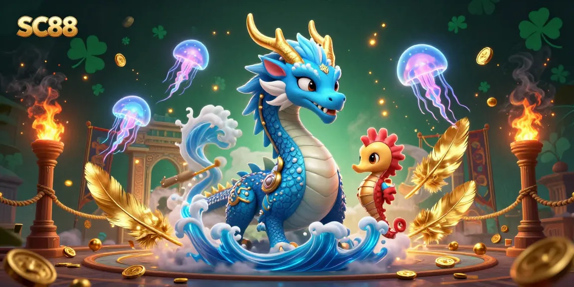 Engage in SC88 casino excitement with a vibrant 3D illustration of a dragon and knight amidst rising winning energies