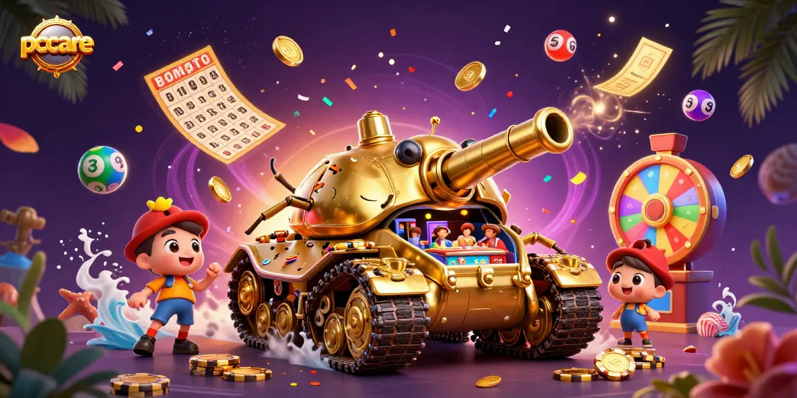 Experience exciting gameplay at pccare with a dynamic casino-themed scene filled with lottery and gaming elements.