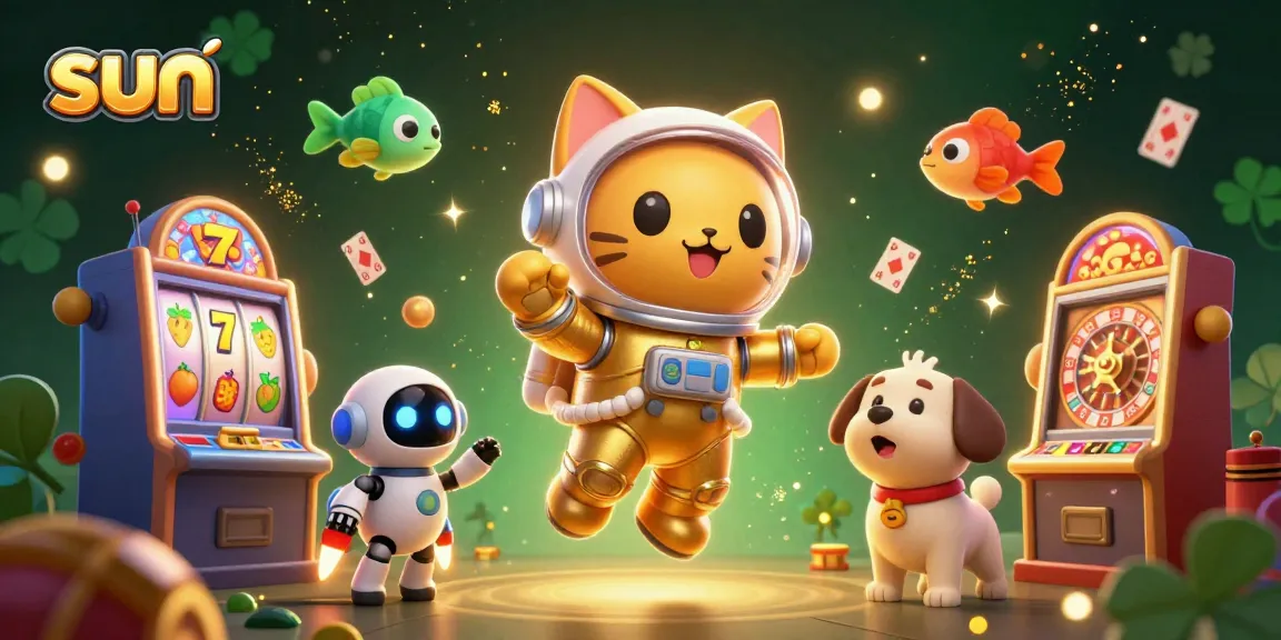 Bettors spin the reels in a vibrant casino scene featuring sun-themed characters and exciting gaming elements.
