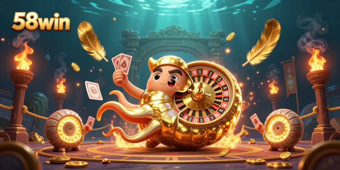 Bet big with 58win as the ancient giant nautilus spins the roulette in an exciting casino scene.