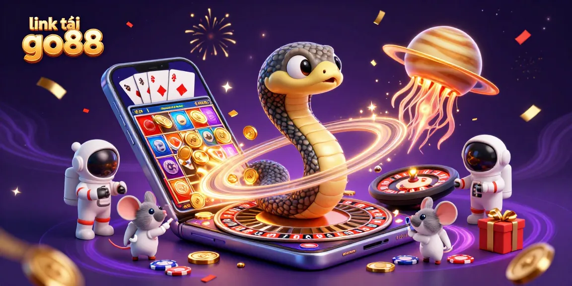 Engage with the thrill of link tải go88 in this cosmic casino illustration featuring a Saturn snake roulette.
