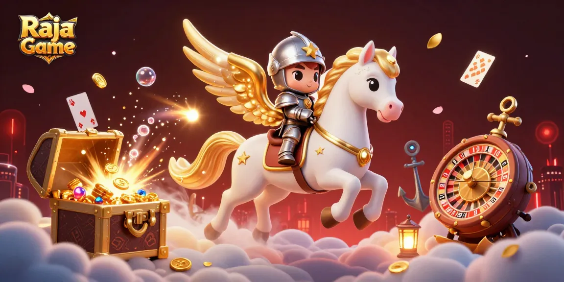 Celebrate wins with Raja Game's dynamic lottery and casino elements in a 3D illustrative scene.
