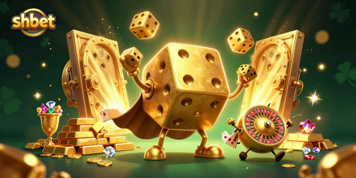 Spin lucky fortunes with shbet's vibrant casino illustration of golden dice and treasures.