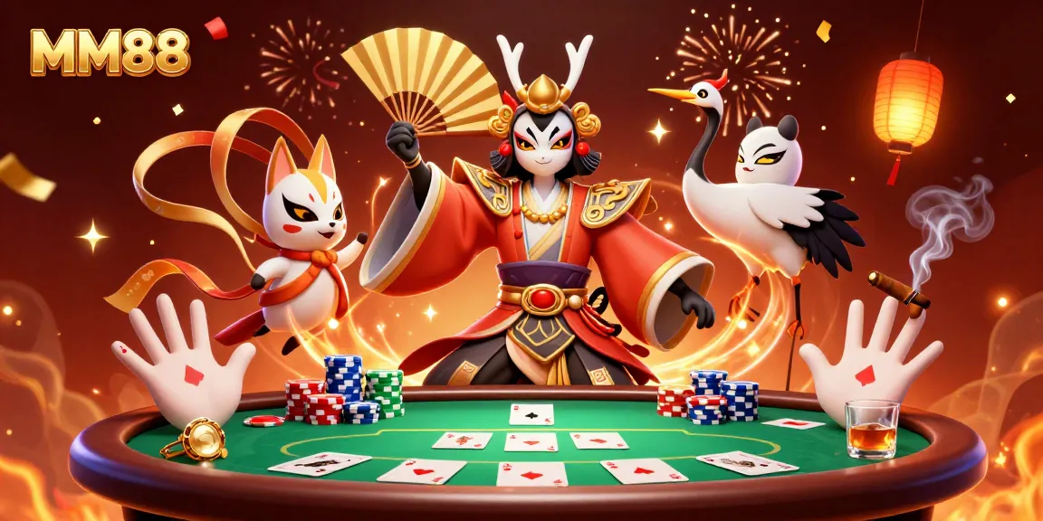 Engage in thrilling MM88 poker action with dynamic 3D characters and vibrant casino elements.