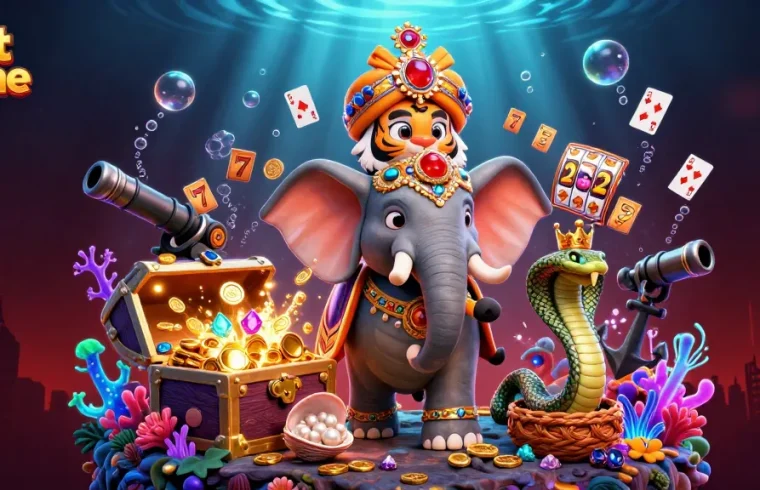 Menggandakan keseruan slot online dengan gambar 3D raja harimau dan gajah yang memikat.