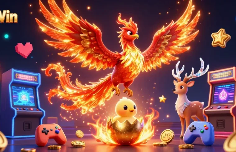 Experience thrilling gameplay with 23Win's dynamic 3D casino illustration featuring a phoenix and vibrant gaming elements.