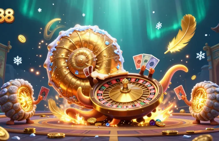 Experience the excitement of uu88 with a unique 3D illustration featuring a giant nautilus roulette wheel.